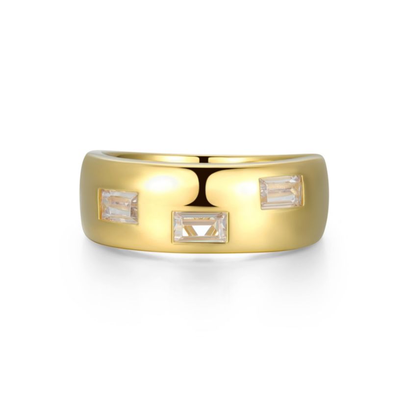 18K Yellow Gold or Rhodium Plated Sterling Silver Mens Cubic Zirconia Wide Band Ring