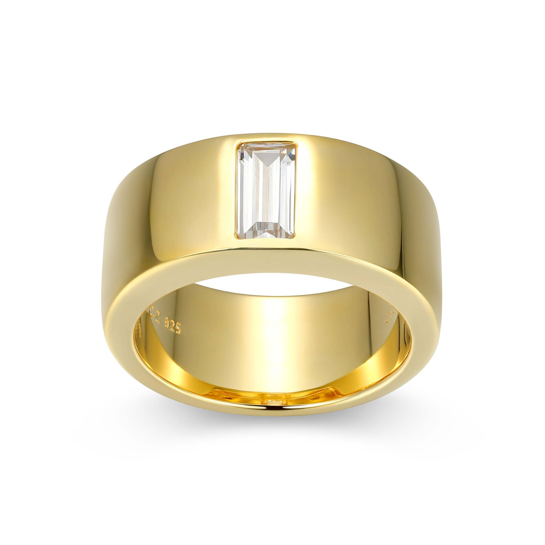 18K Yellow Gold or Rhodium Plated Sterling Silver Mens Cubic Zirconia Band Ring