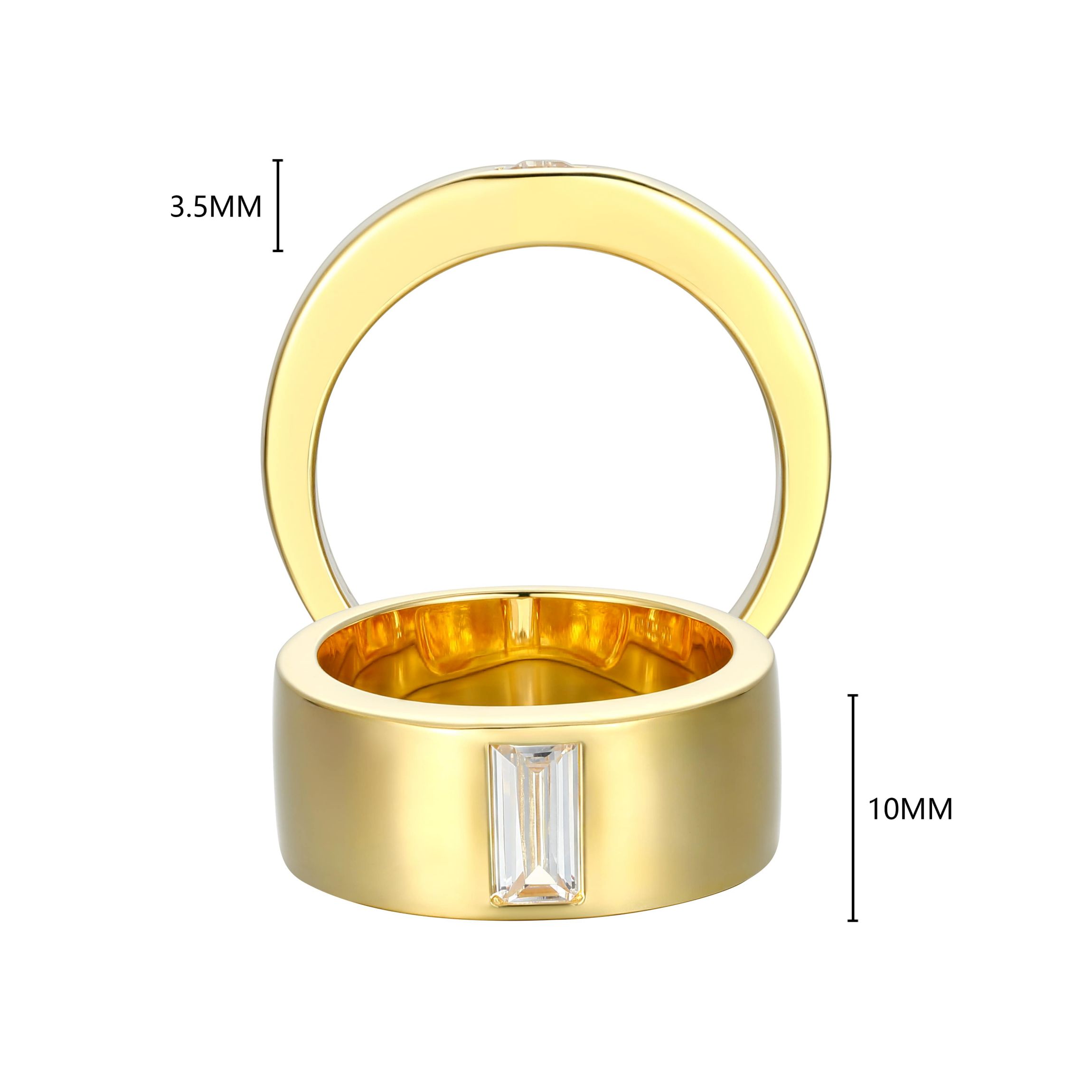 18K Yellow Gold or Rhodium Plated Sterling Silver Mens Cubic Zirconia Band Ring