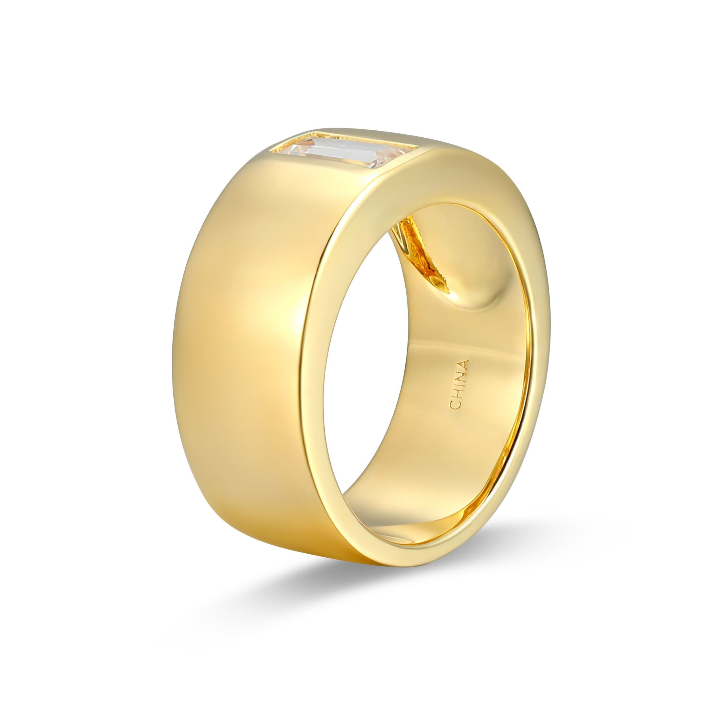18K Yellow Gold or Rhodium Plated Sterling Silver Mens Cubic Zirconia Band Ring