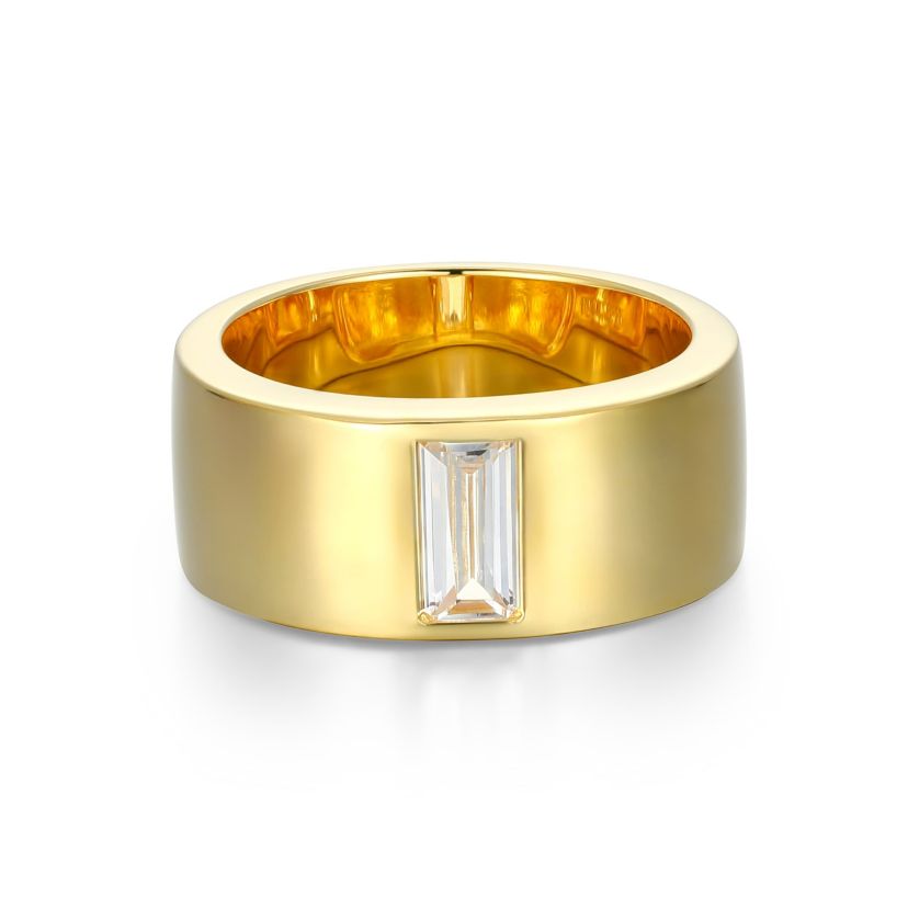 18K Yellow Gold or Rhodium Plated Sterling Silver Mens Cubic Zirconia Band Ring