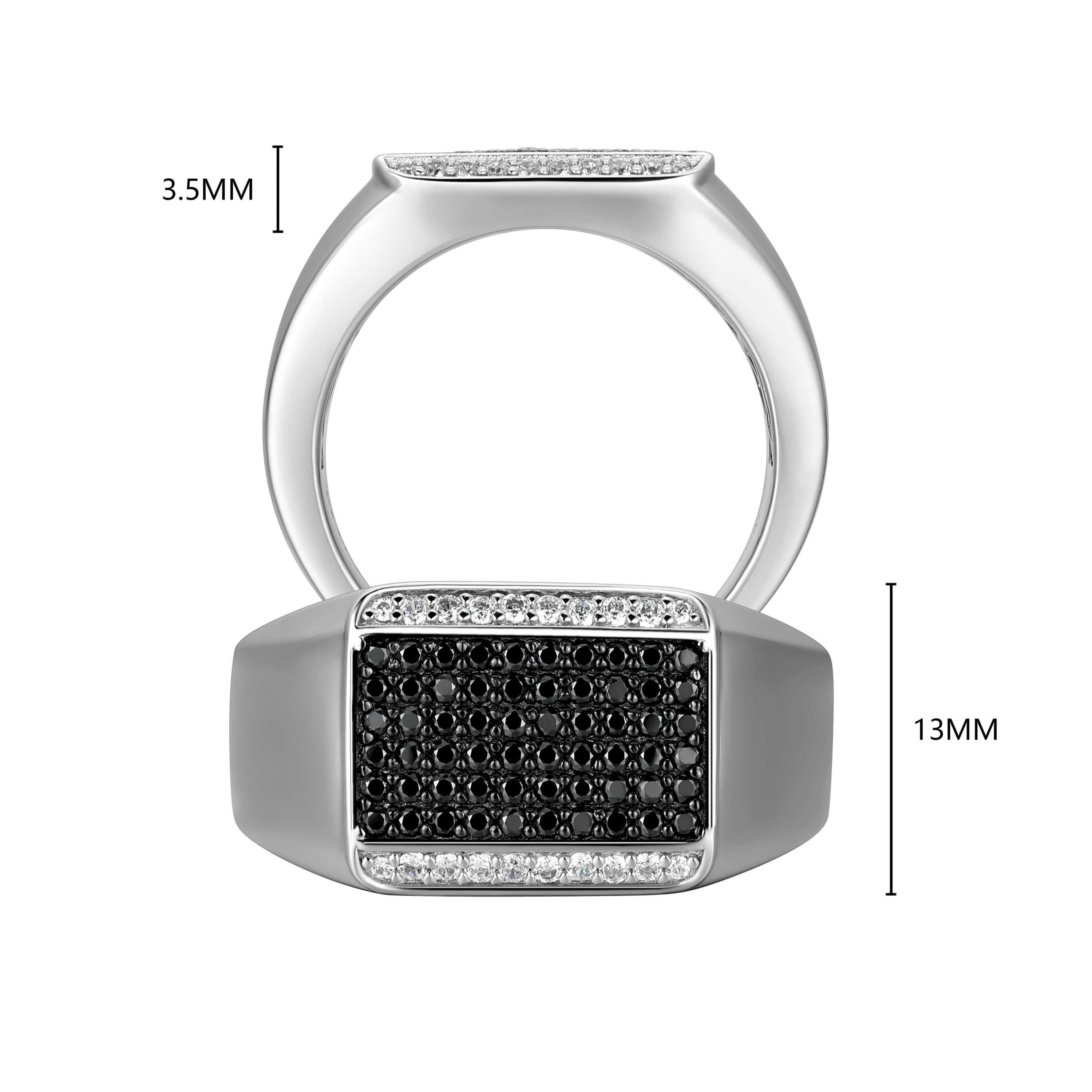 Rhodium Plated Sterling Silver Mens Black and White Cubic Zirconia Ring