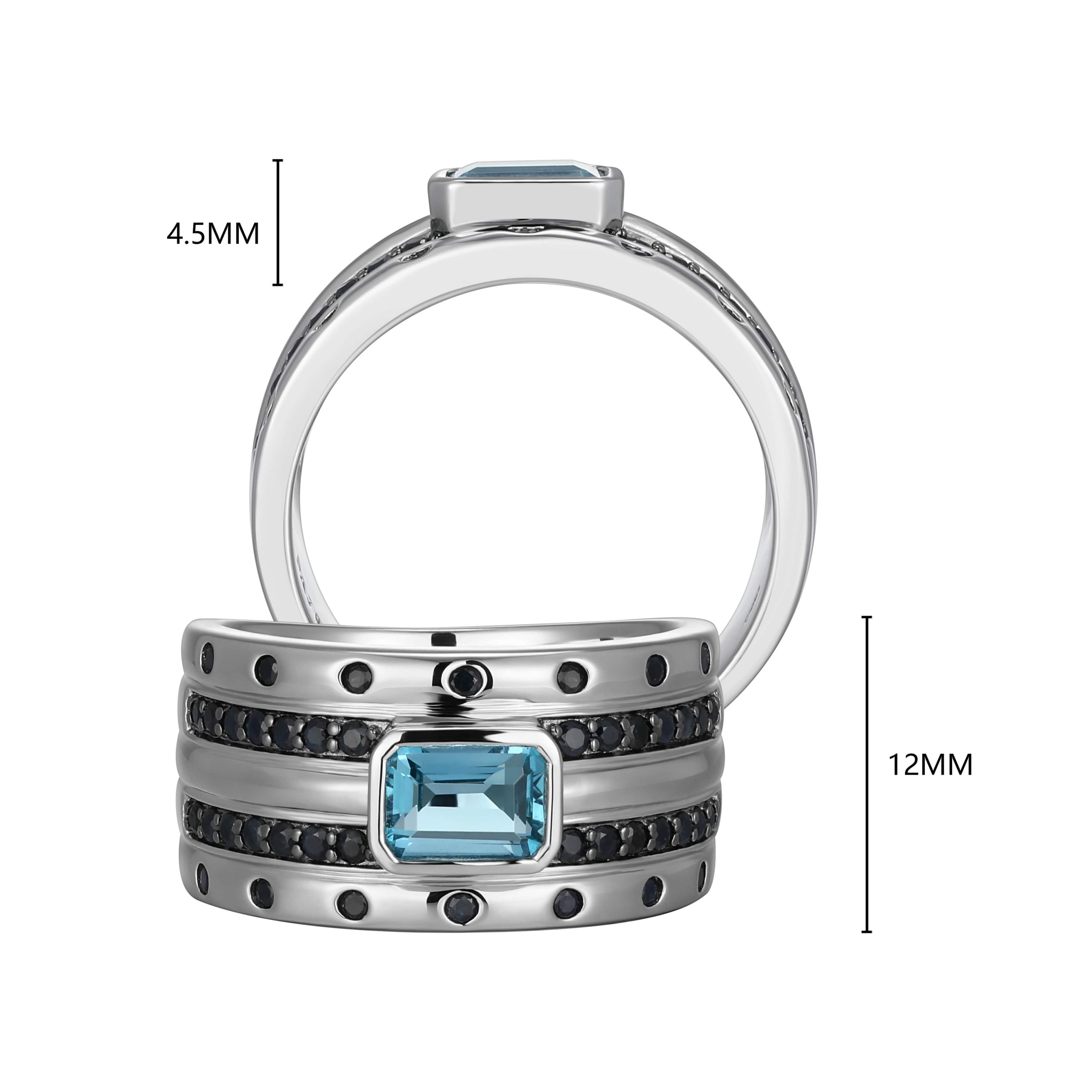 Rhodium and Gunmetal Plated Sterling Silver Mens Genuine London Blue Topaz and Genuine Black Sapphire Ring