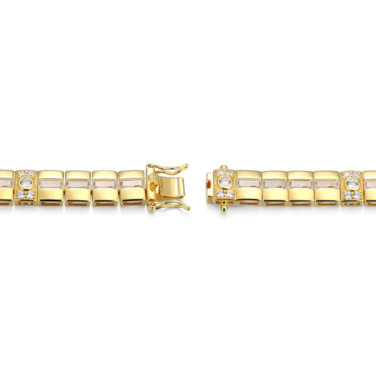 18K Yellow Gold or Rhodium Plated Sterling Silver Mens Cubic Zirconia Bracelet