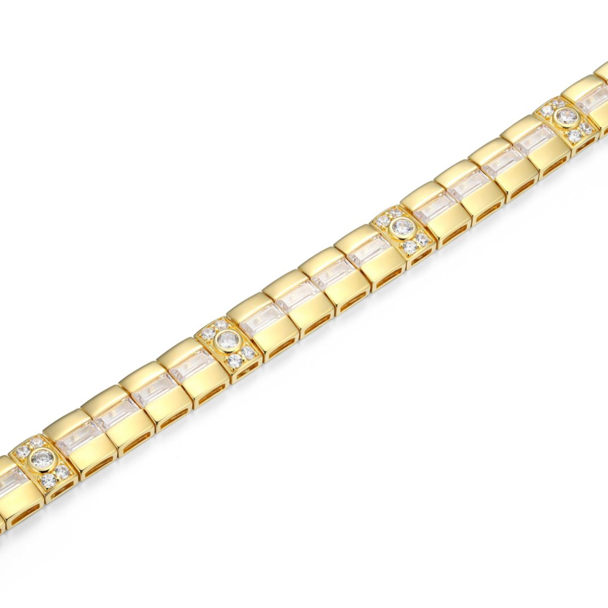 18K Yellow Gold or Rhodium Plated Sterling Silver Mens Cubic Zirconia Bracelet