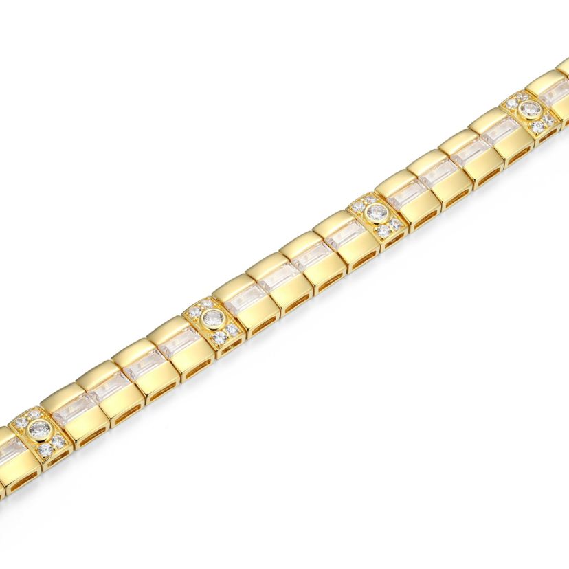 18K Yellow Gold or Rhodium Plated Sterling Silver Mens Cubic Zirconia Bracelet