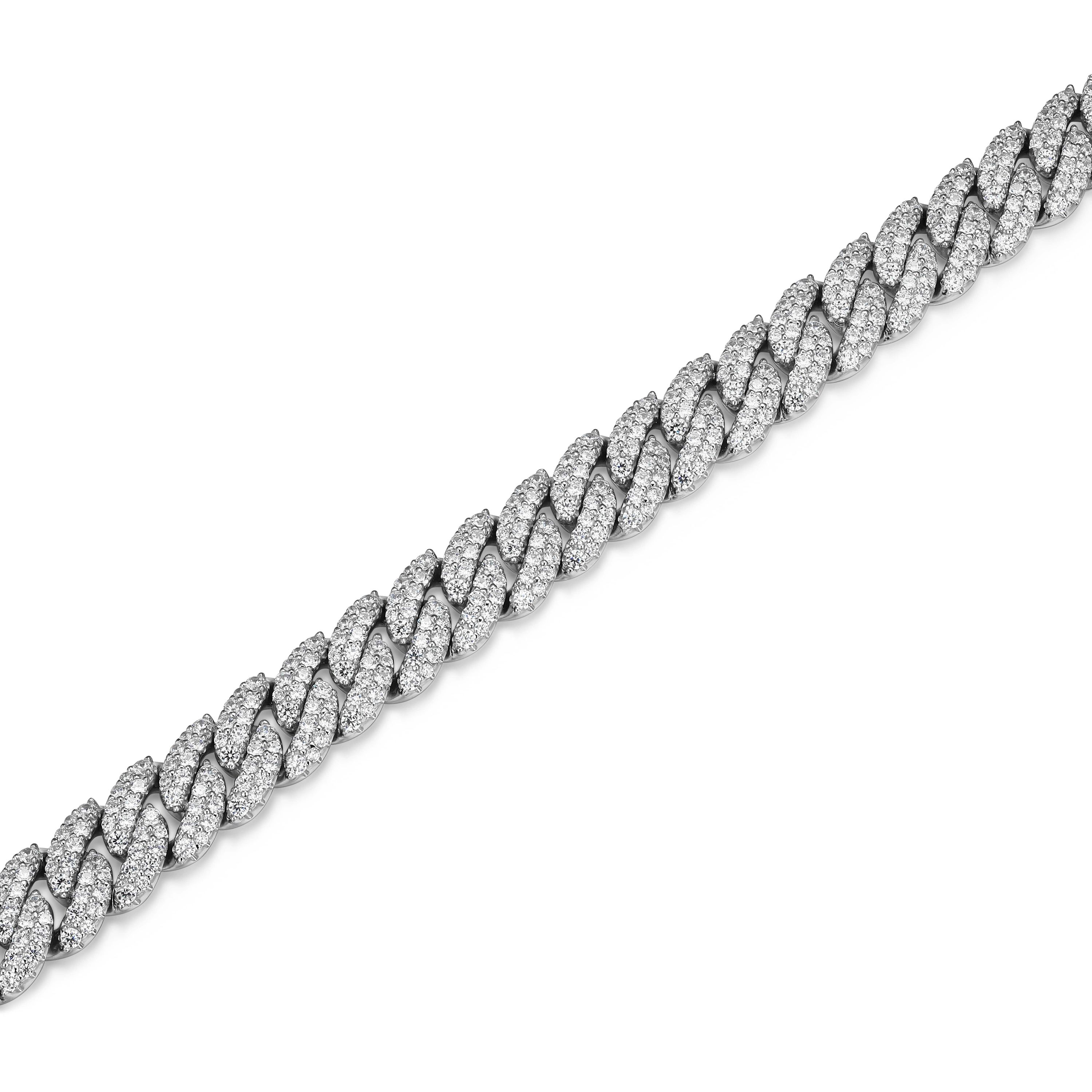 Rhodium Plated Sterling Silver Mens Cubic Zirconia Cuban Bracelet