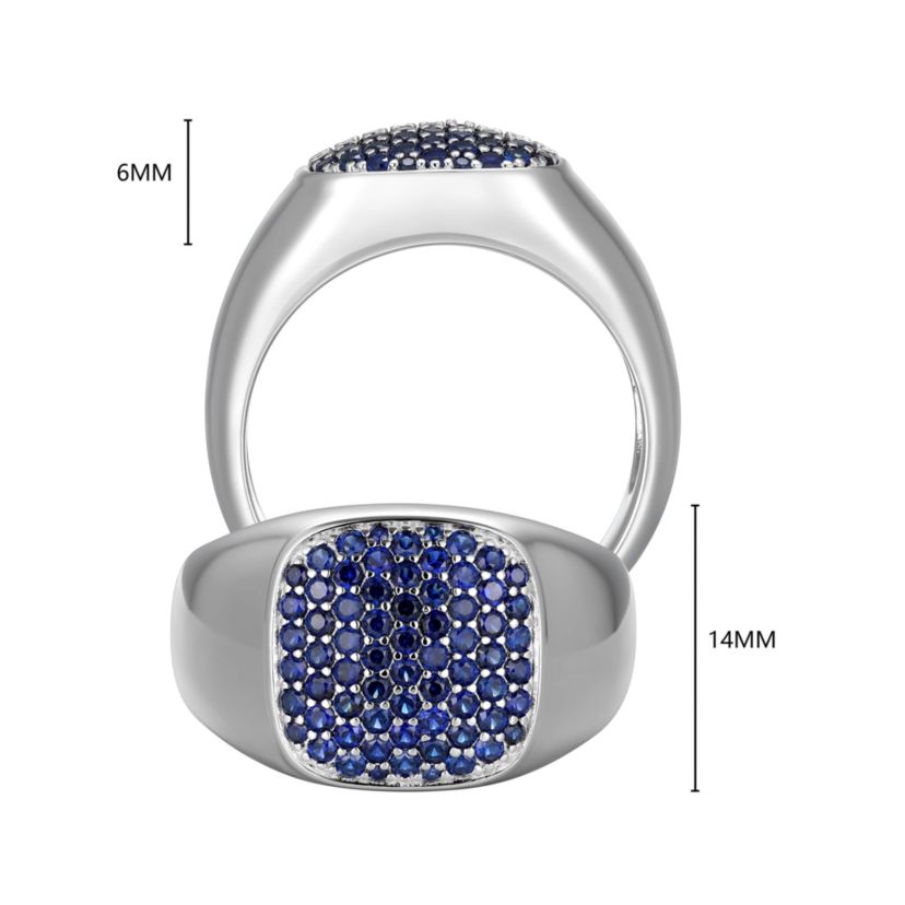 Rhodium Plated Sterling Silver Mens Created Sapphire Ring