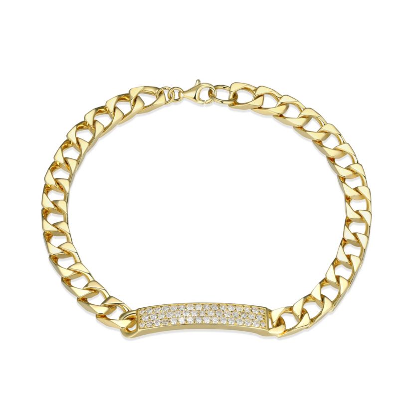 18K Yellow Gold or Rhodium Plated Sterling Silver Mens Cubic Zirconia Bracelet