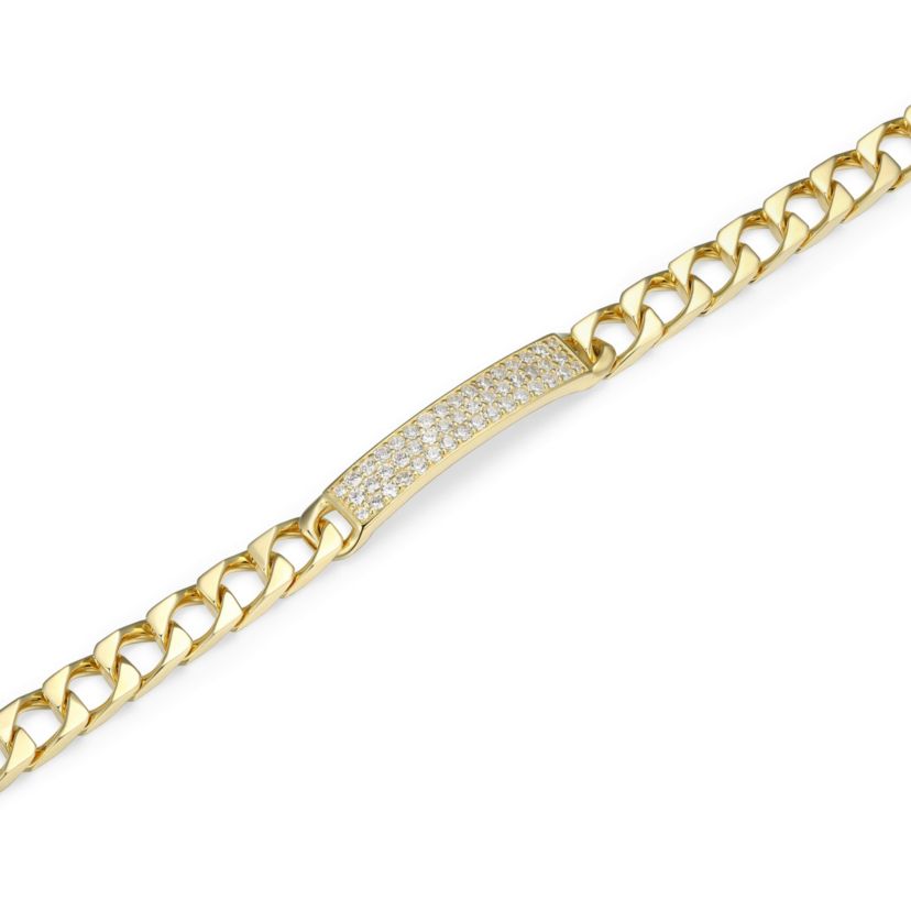 18K Yellow Gold or Rhodium Plated Sterling Silver Mens Cubic Zirconia Bracelet