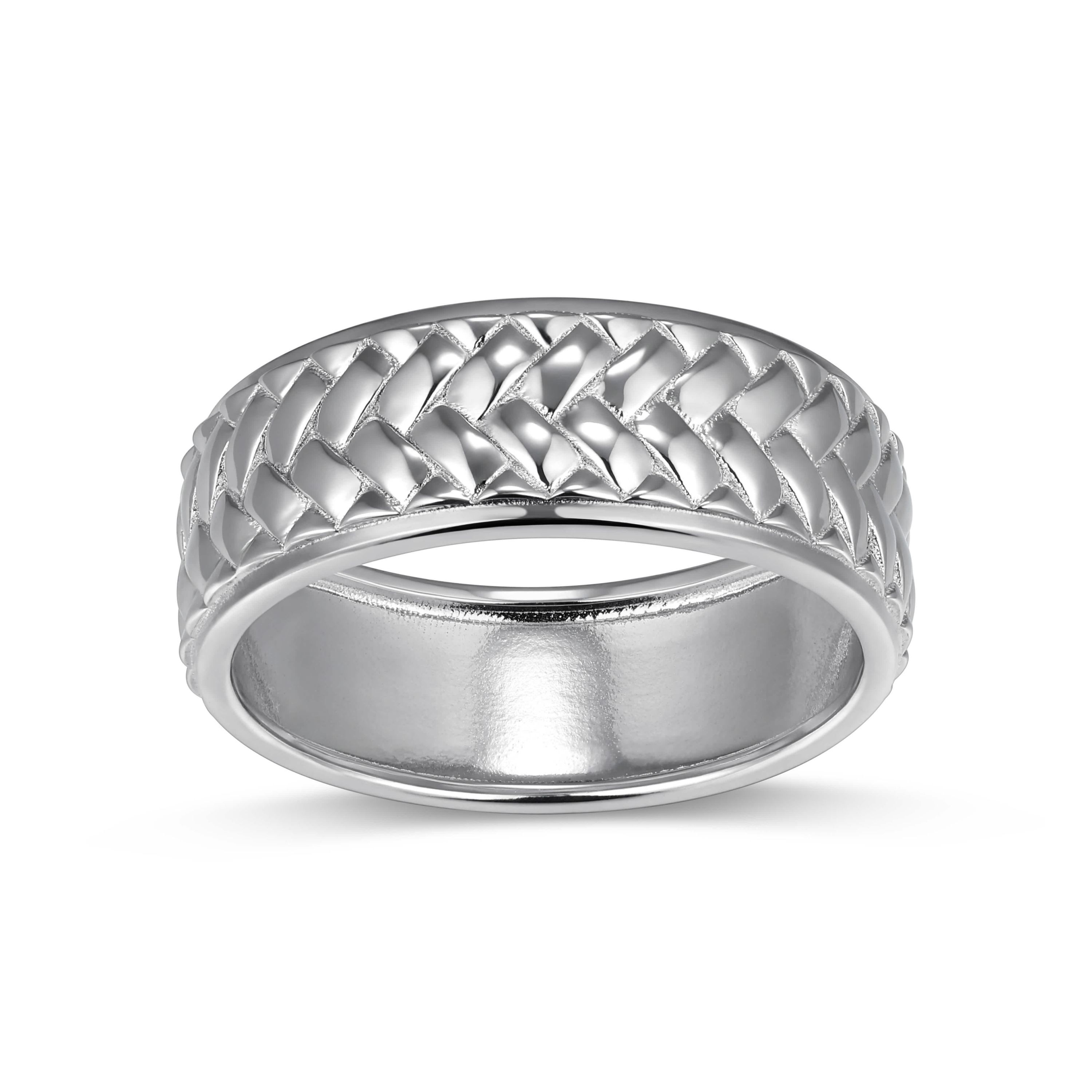 Rhodium Plated Sterling Silver Mens Ring