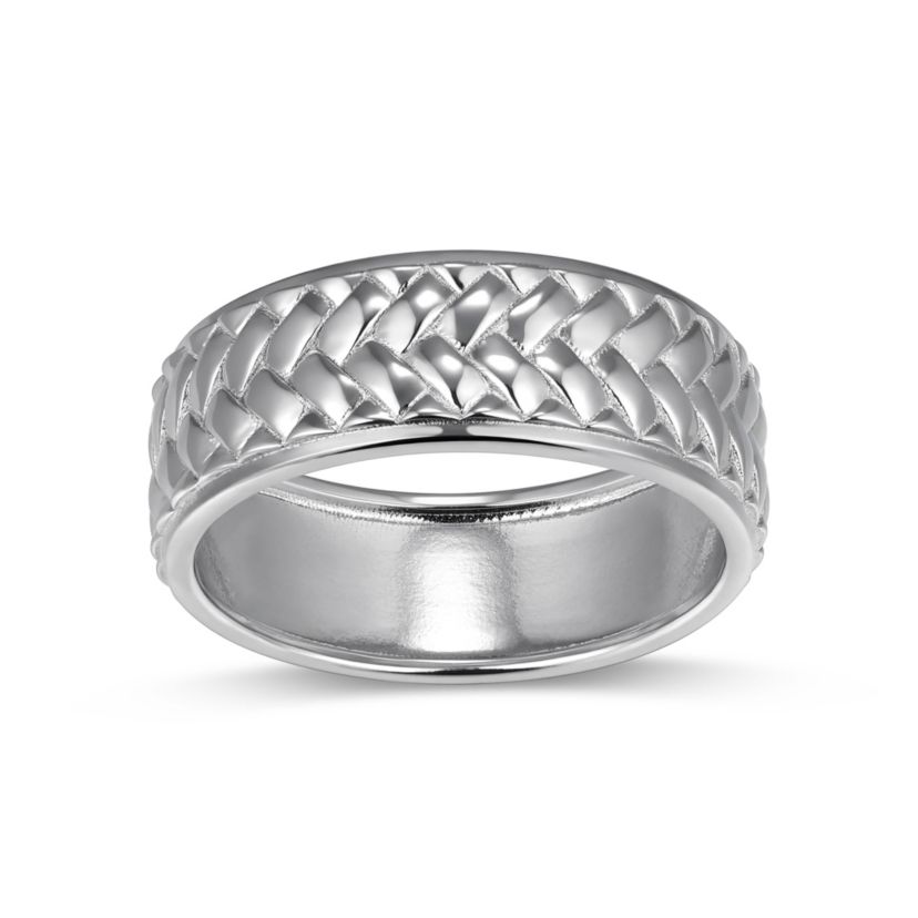 Rhodium Plated Sterling Silver Mens Ring