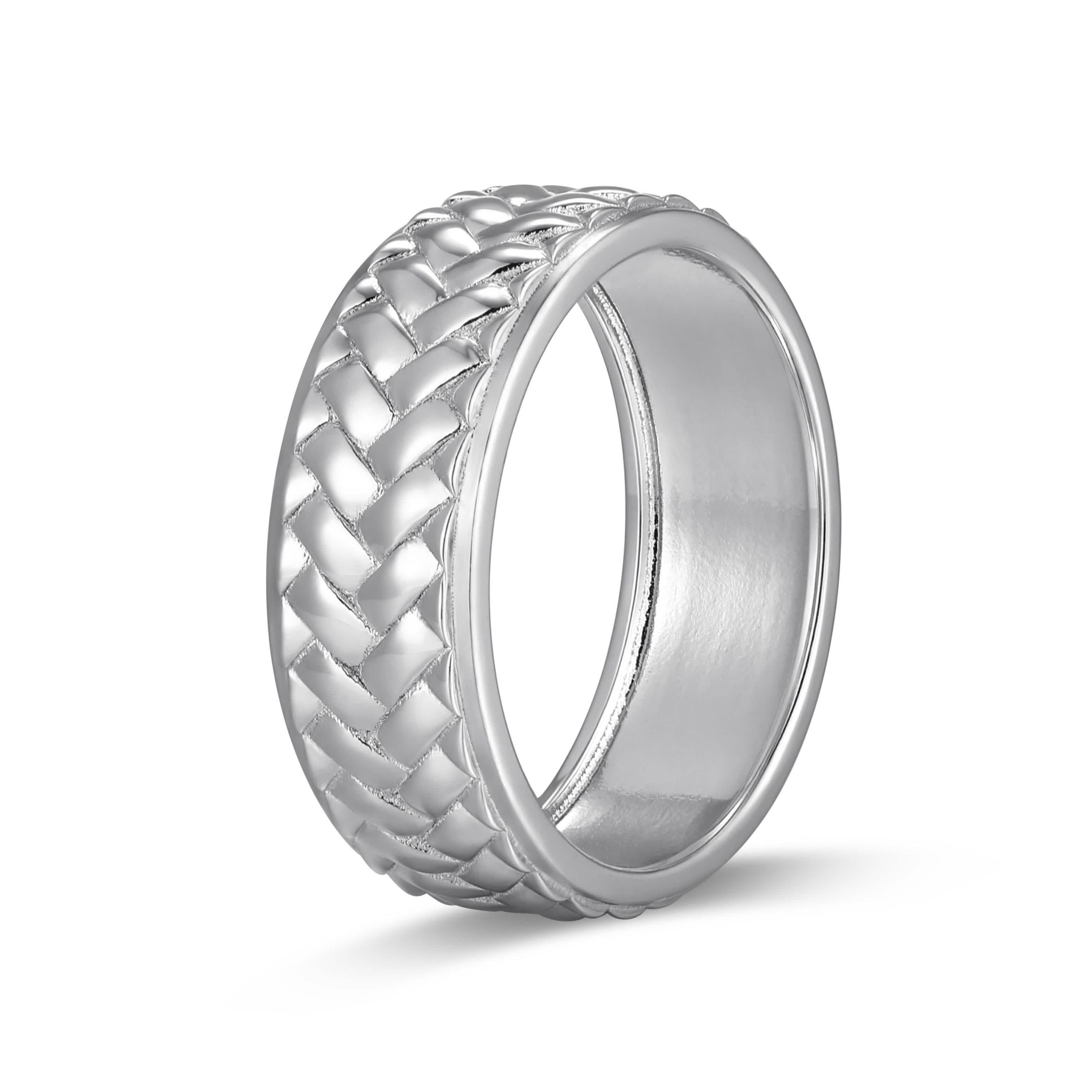Rhodium Plated Sterling Silver Mens Ring