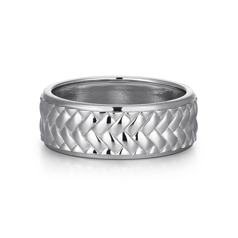 Rhodium Plated Sterling Silver Mens Ring