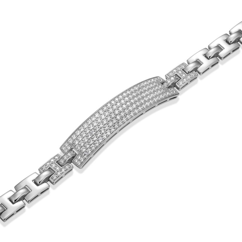 18K Yellow Gold or Rhodium Plated Sterling Silver Mens Cubic Zirconia Bracelet