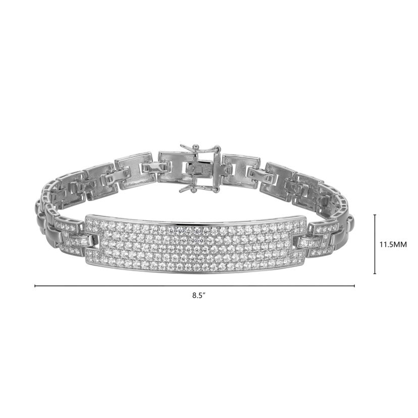 18K Yellow Gold or Rhodium Plated Sterling Silver Mens Cubic Zirconia Bracelet