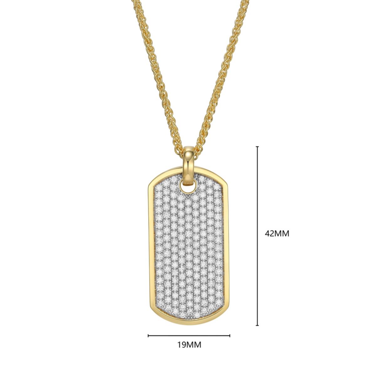 18K Yellow Gold or Rhodium Plated Sterling Silver Mens Cubic Zirconia Dog Tag Pendant Necklace