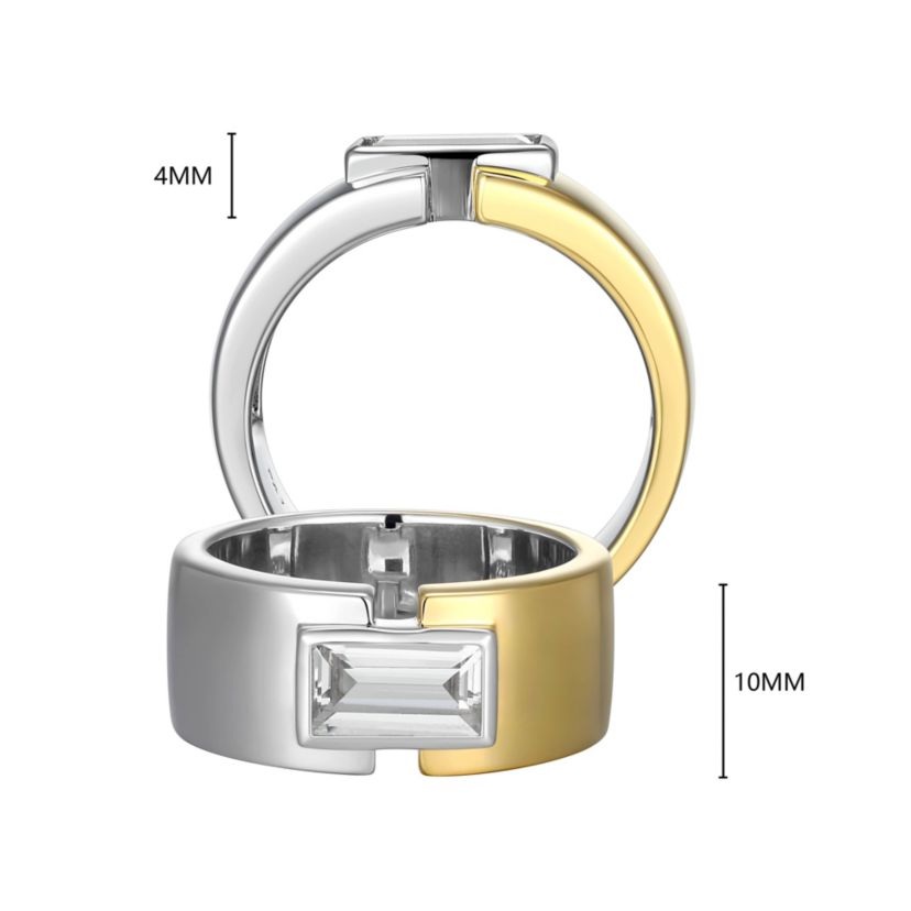 18K Yellow Gold and Rhodium Plated Sterling Silver Two-tone Mens Created White Sapphire Ring