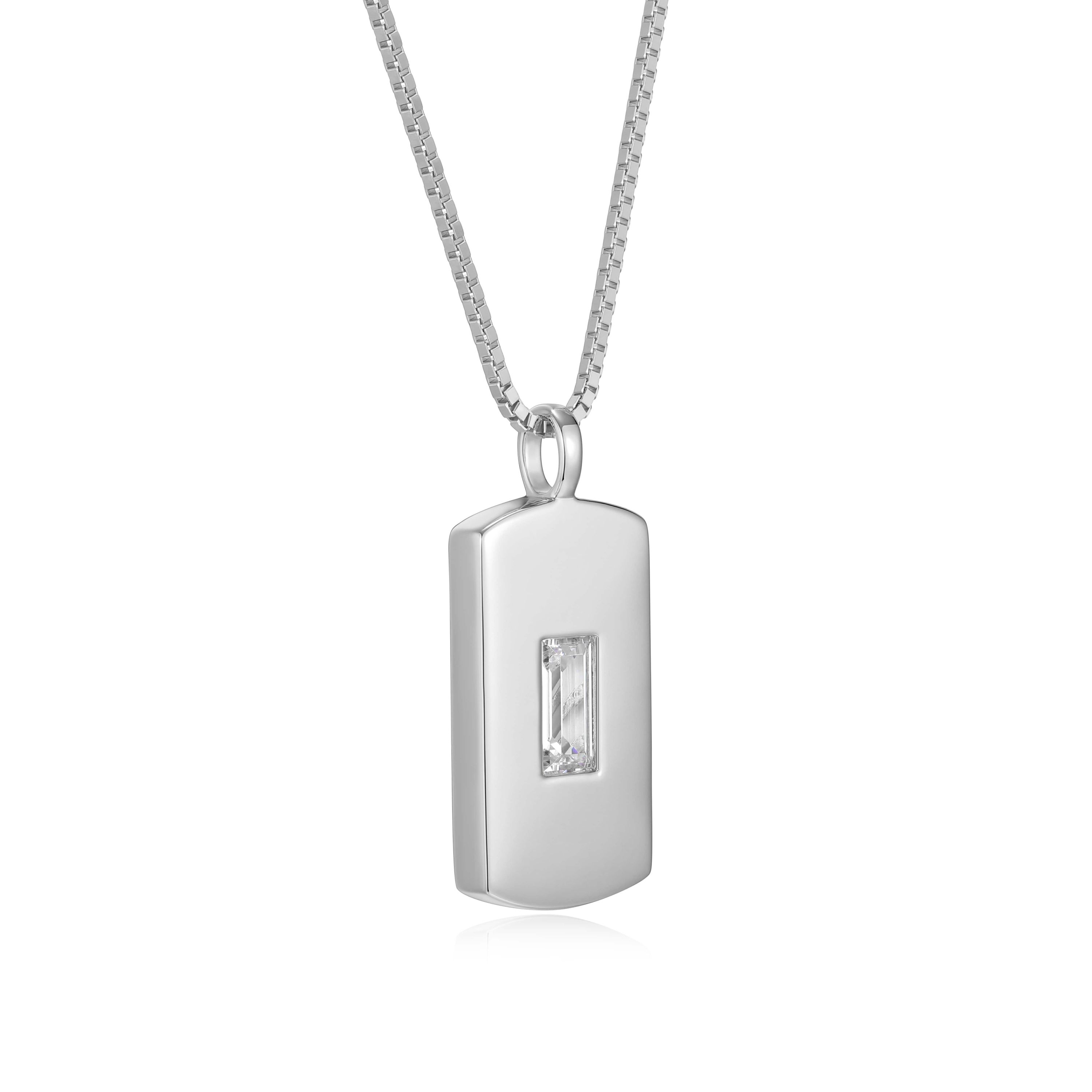 18K Yellow Gold or Rhodium Plated Sterling Silver Mens Cubic Zirconia Dog Tag Pendant Necklace