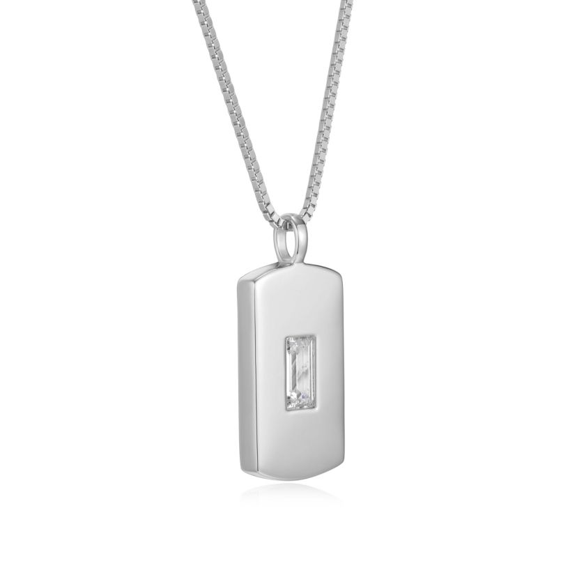 18K Yellow Gold or Rhodium Plated Sterling Silver Mens Cubic Zirconia Dog Tag Pendant Necklace