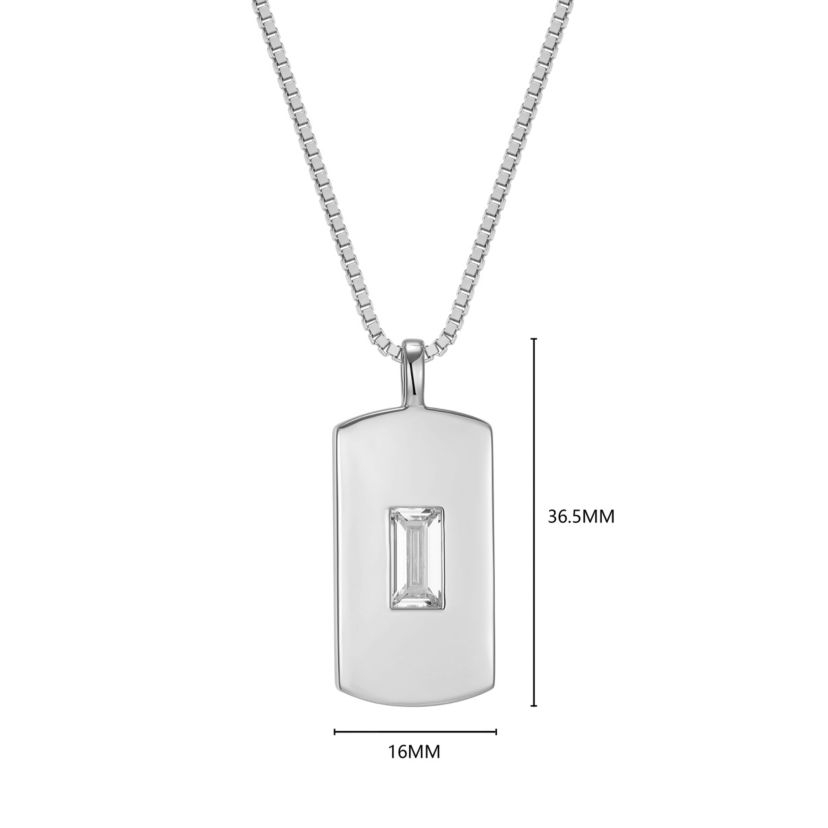 18K Yellow Gold or Rhodium Plated Sterling Silver Mens Cubic Zirconia Dog Tag Pendant Necklace