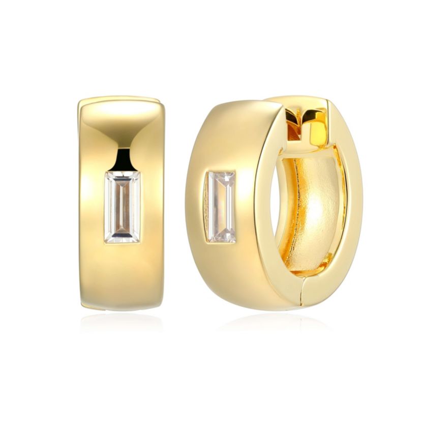 18K Yellow Gold or Rhodium Plated Sterling Silver Mens Cubic Zirconia Huggie Earrings