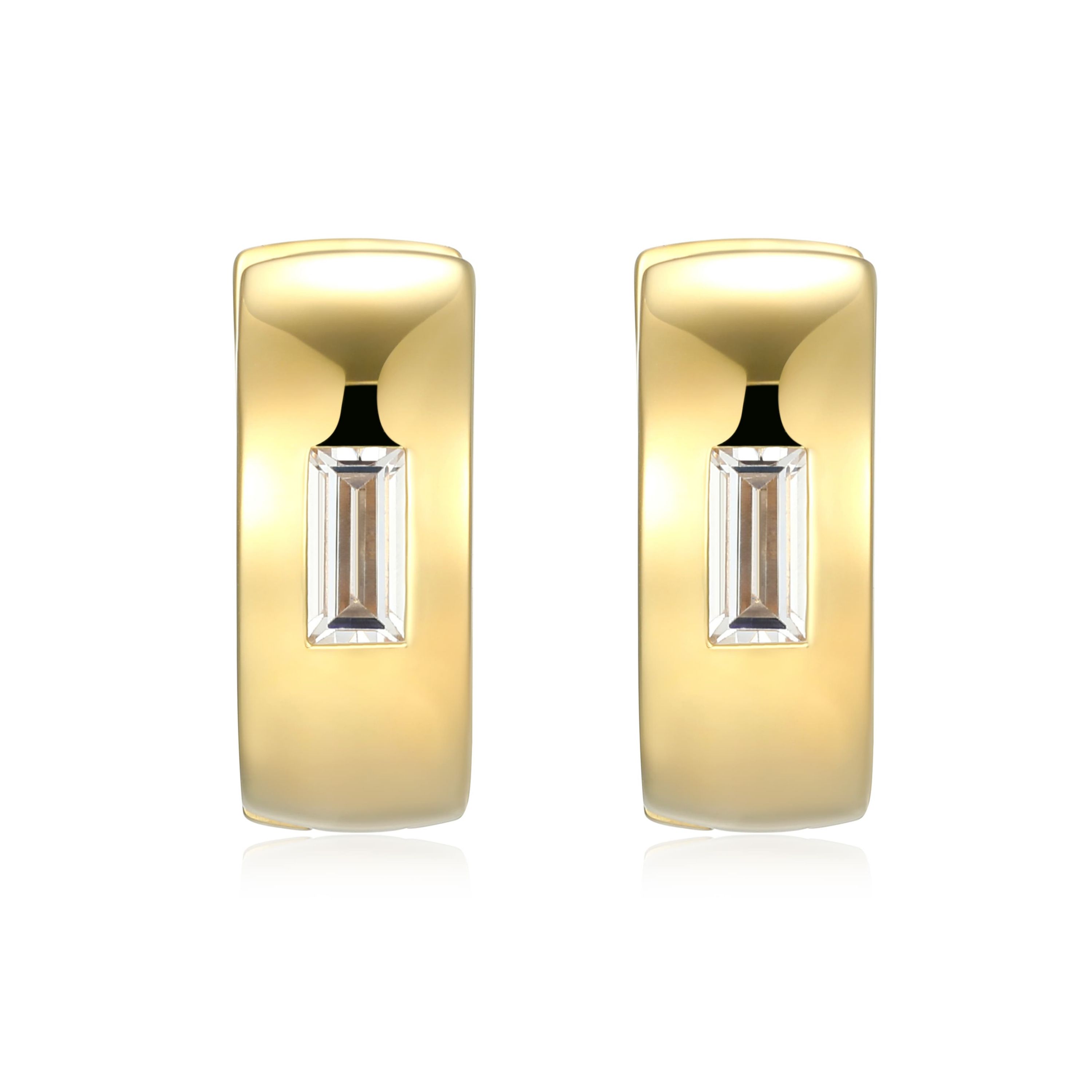 18K Yellow Gold or Rhodium Plated Sterling Silver Mens Cubic Zirconia Huggie Earrings