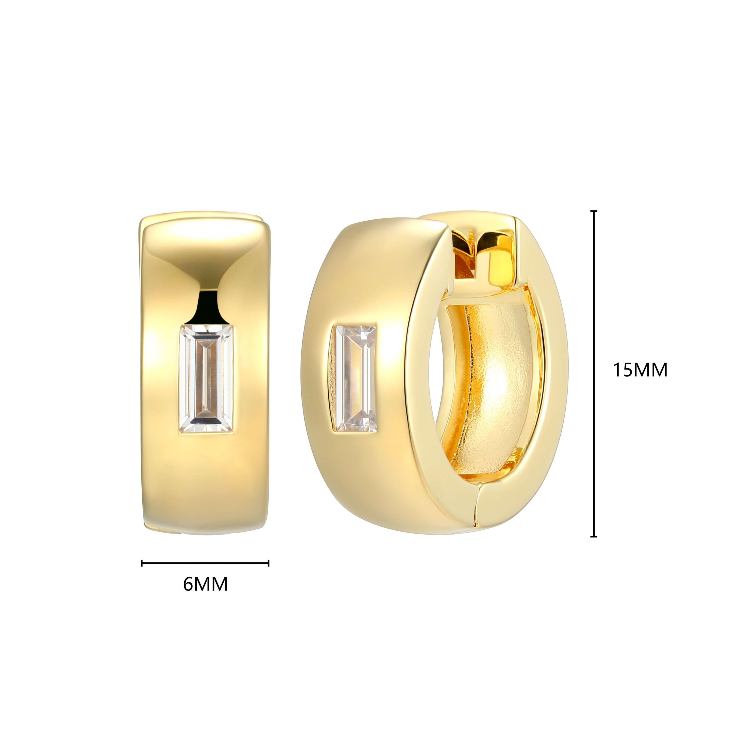 18K Yellow Gold or Rhodium Plated Sterling Silver Mens Cubic Zirconia Huggie Earrings