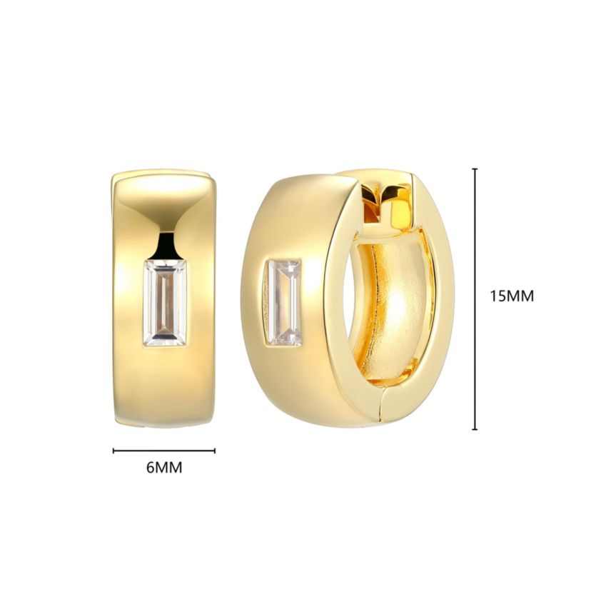 18K Yellow Gold or Rhodium Plated Sterling Silver Mens Cubic Zirconia Huggie Earrings