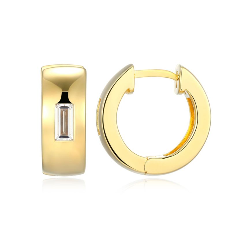 18K Yellow Gold or Rhodium Plated Sterling Silver Mens Cubic Zirconia Huggie Earrings