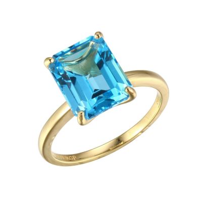 Aurealis 18K Yellow Gold Plated Sterling Silver Women's Genuine Gemstone Ring, Blue, 7