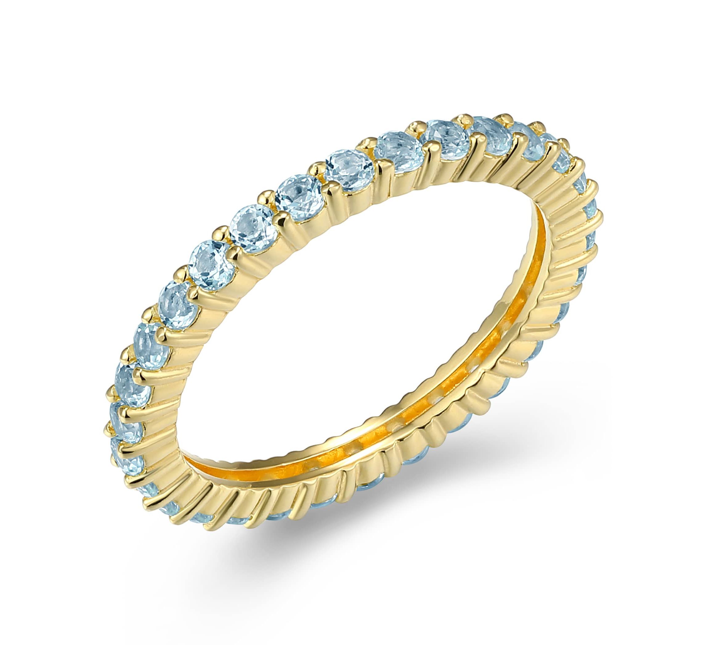18K Yellow Gold Plated Sterling Silver Womens Genuine Gemstone Eternity Ring