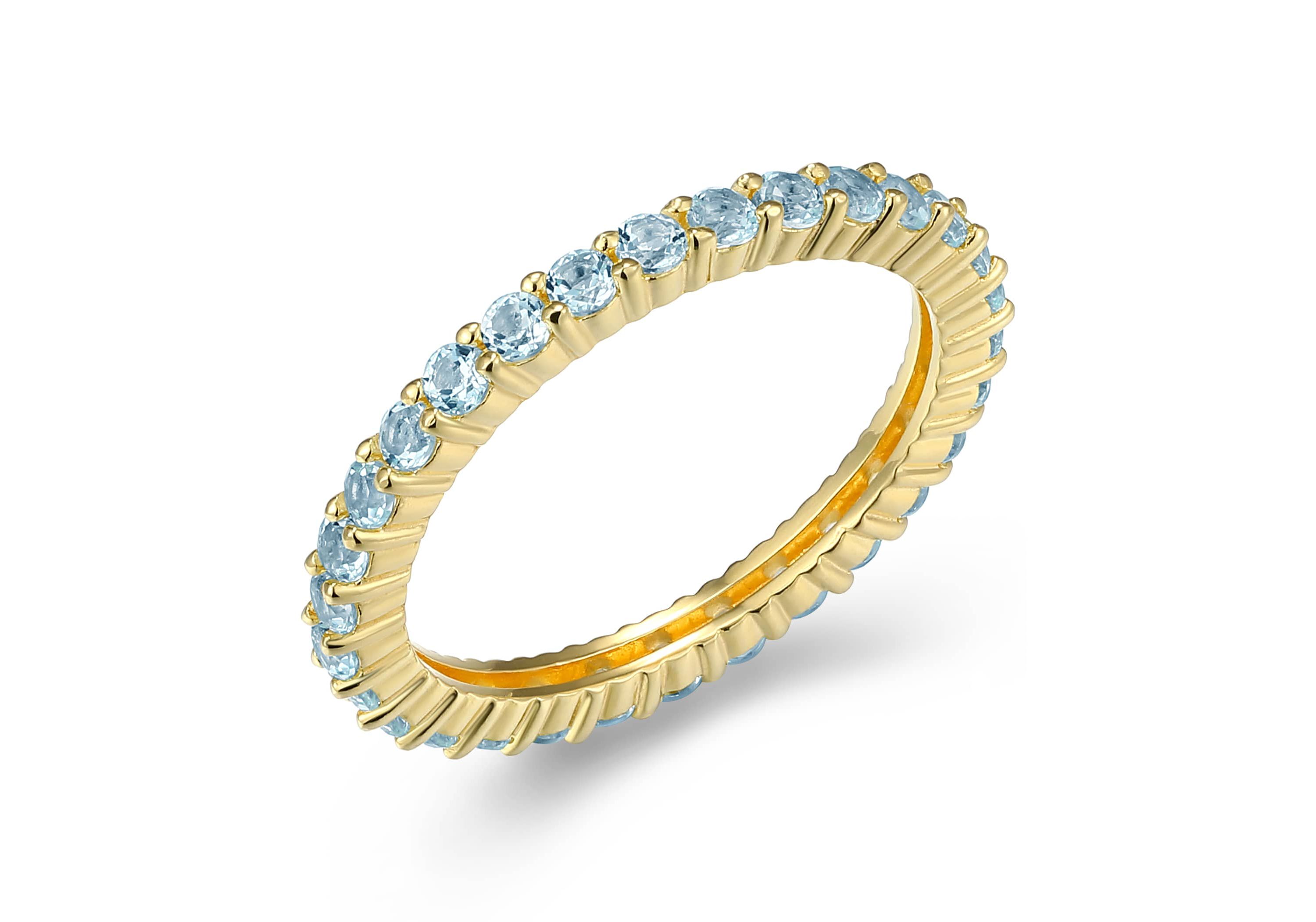 18K Yellow Gold Plated Sterling Silver Womens Genuine Gemstone Eternity Ring