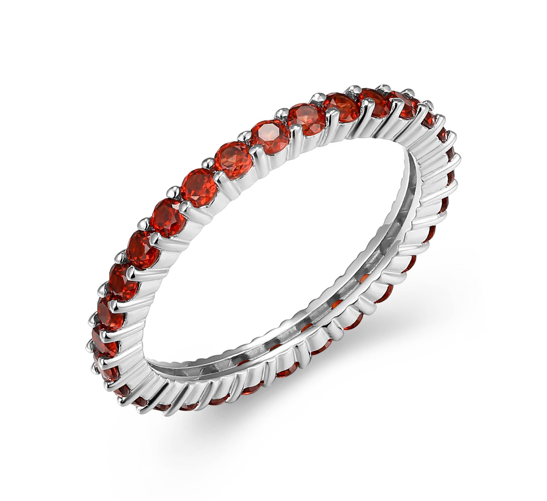 Rhodium Plated Sterling Silver Womens Genuine Gemstone Eternity Ring