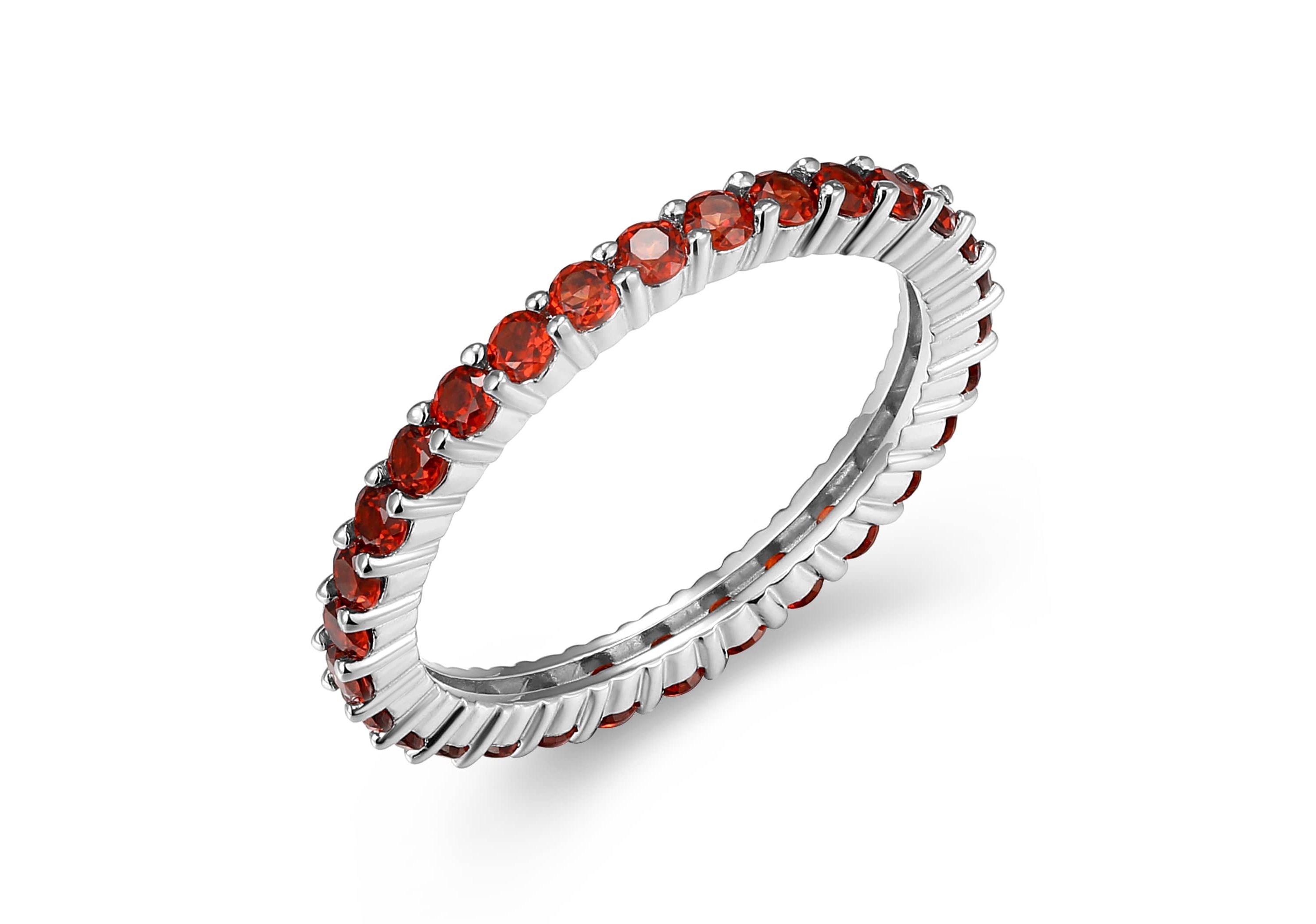 Rhodium Plated Sterling Silver Womens Genuine Gemstone Eternity Ring