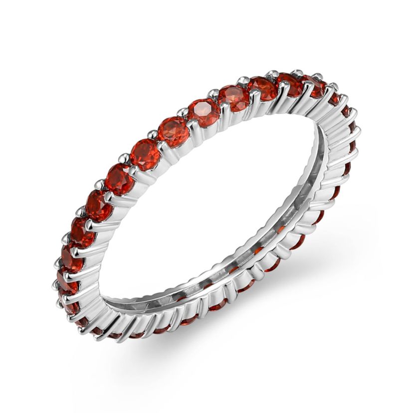 Rhodium Plated Sterling Silver Womens Genuine Gemstone Eternity Ring