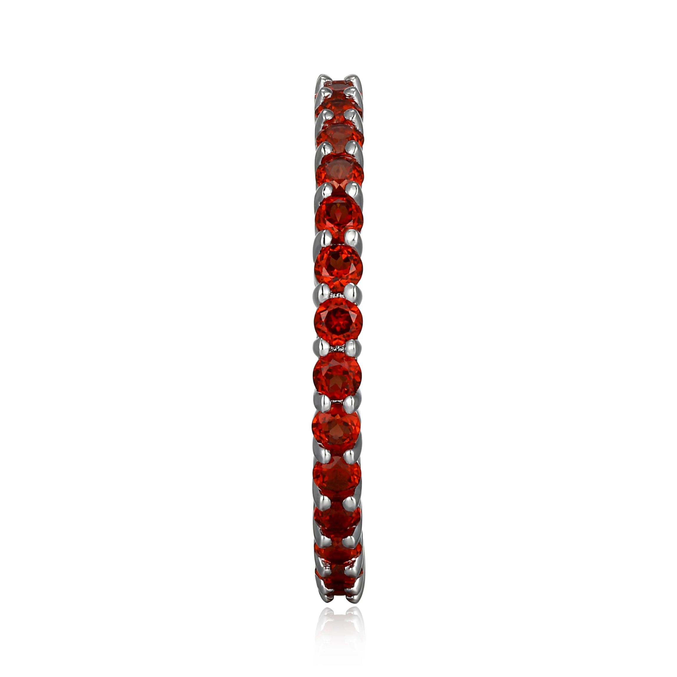 Rhodium Plated Sterling Silver Womens Genuine Gemstone Eternity Ring
