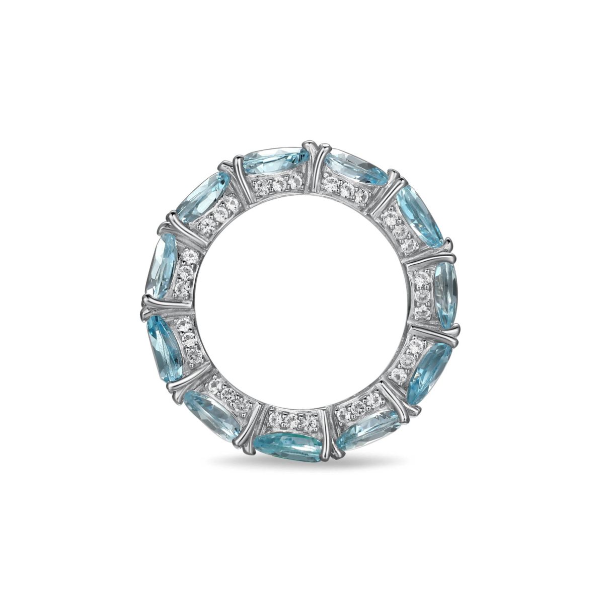 Rhodium Plated Sterling Silver Womens Genuine Blue Topaz and Created White Sapphire Eternity Ring