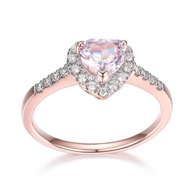 Aurealis 18K Rose Gold Plated Sterling Silver Women's Created Pink Sapphire and Lab Grown Diamond Halo Heart Ring