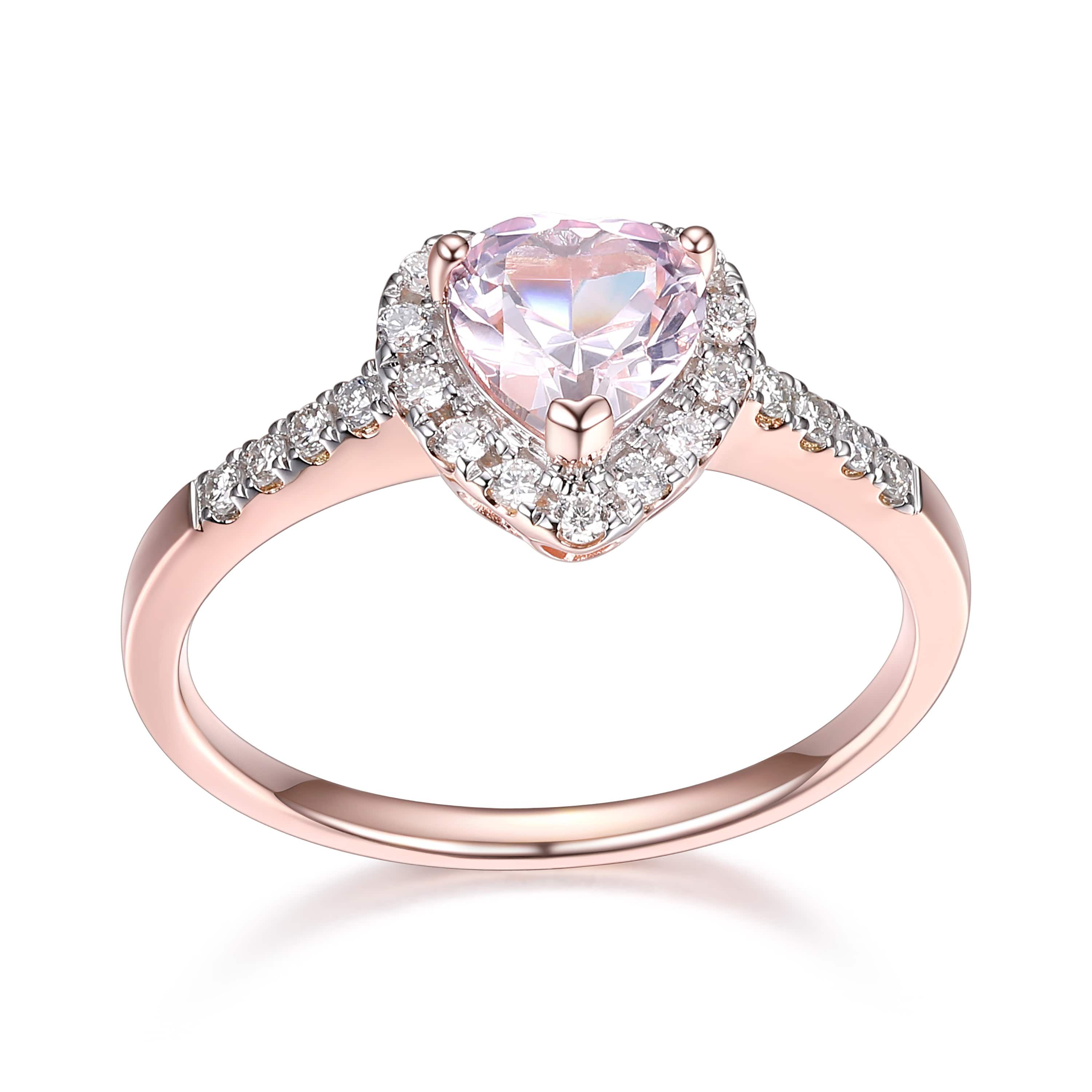 18K Rose Gold Plated Sterling Silver Womens Created Pink Sapphire and Lab Grown Diamond Halo Heart Ring