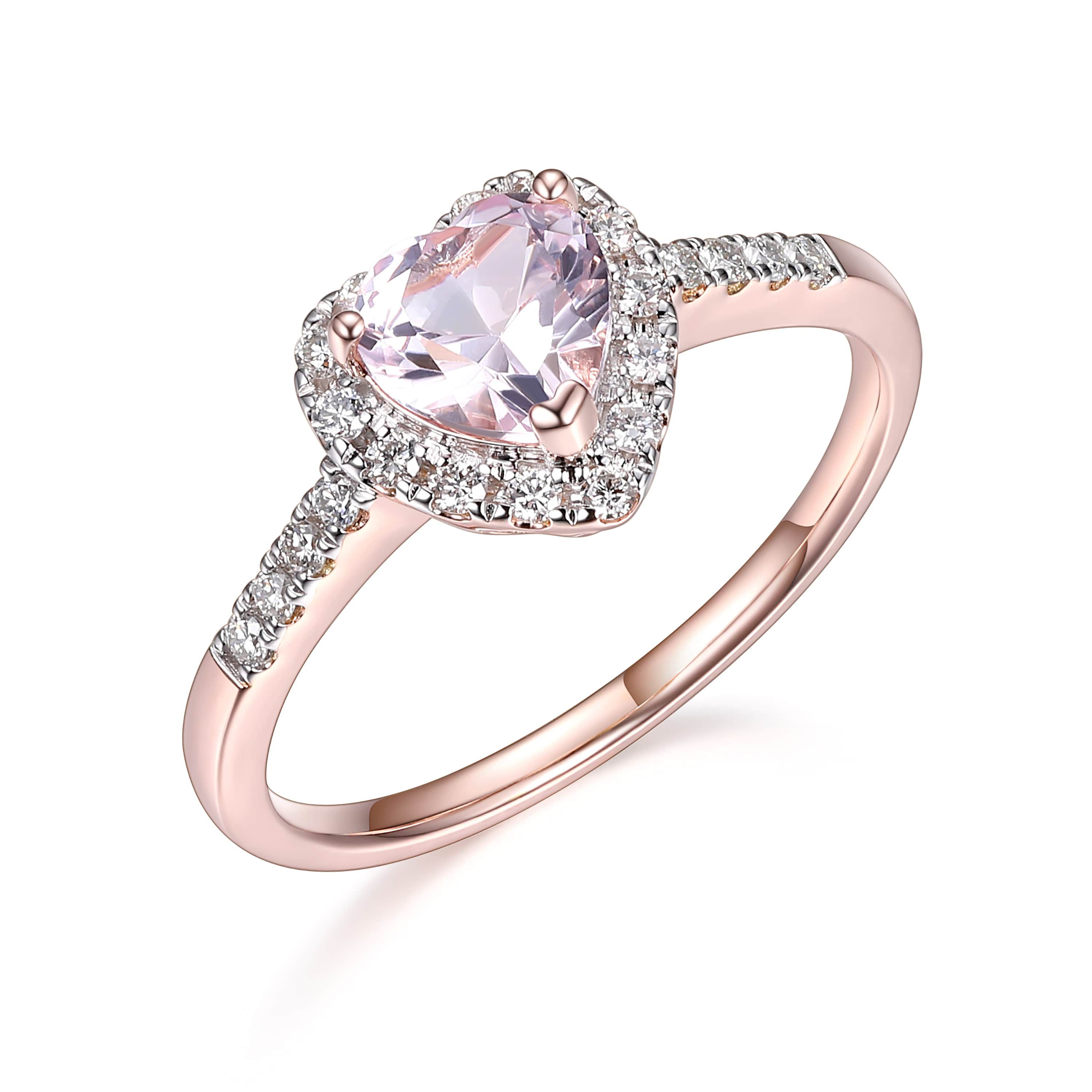 18K Rose Gold Plated Sterling Silver Womens Created Pink Sapphire and Lab Grown Diamond Halo Heart Ring