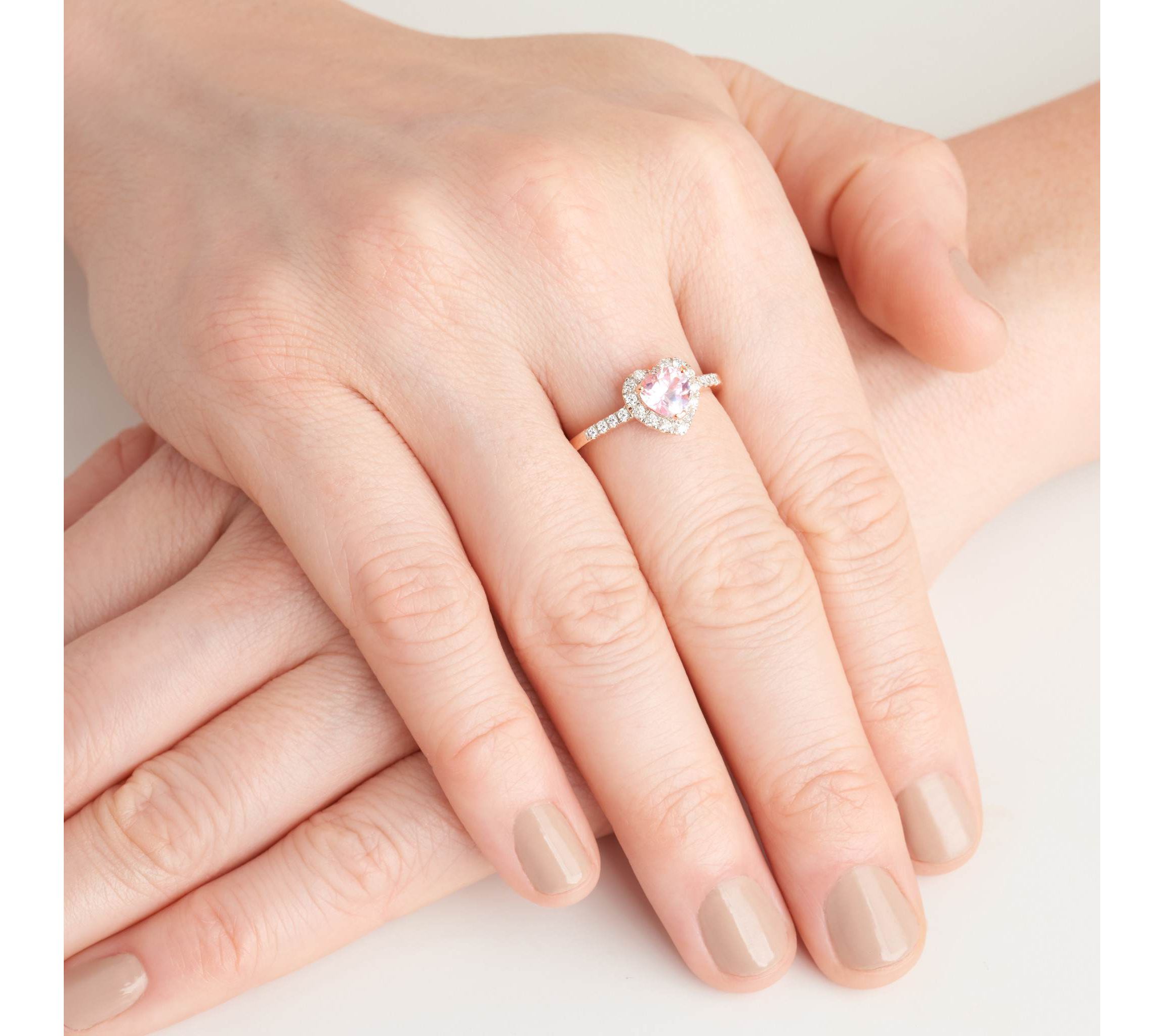 18K Rose Gold Plated Sterling Silver Womens Created Pink Sapphire and Lab Grown Diamond Halo Heart Ring