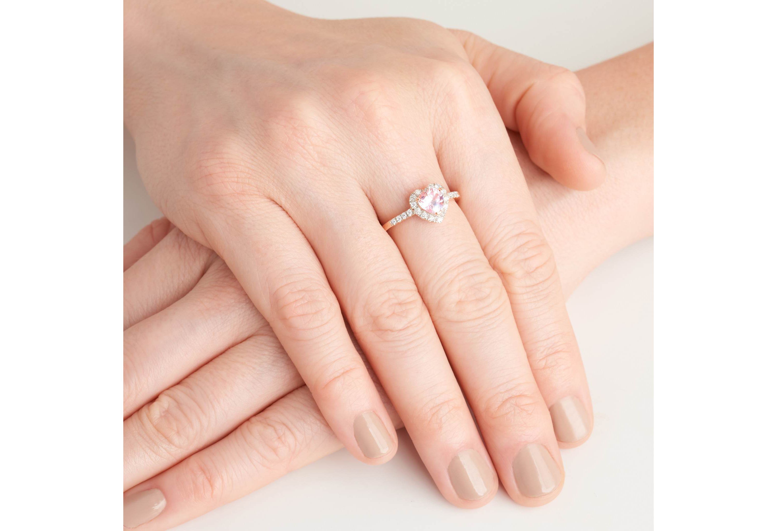 18K Rose Gold Plated Sterling Silver Womens Created Pink Sapphire and Lab Grown Diamond Halo Heart Ring