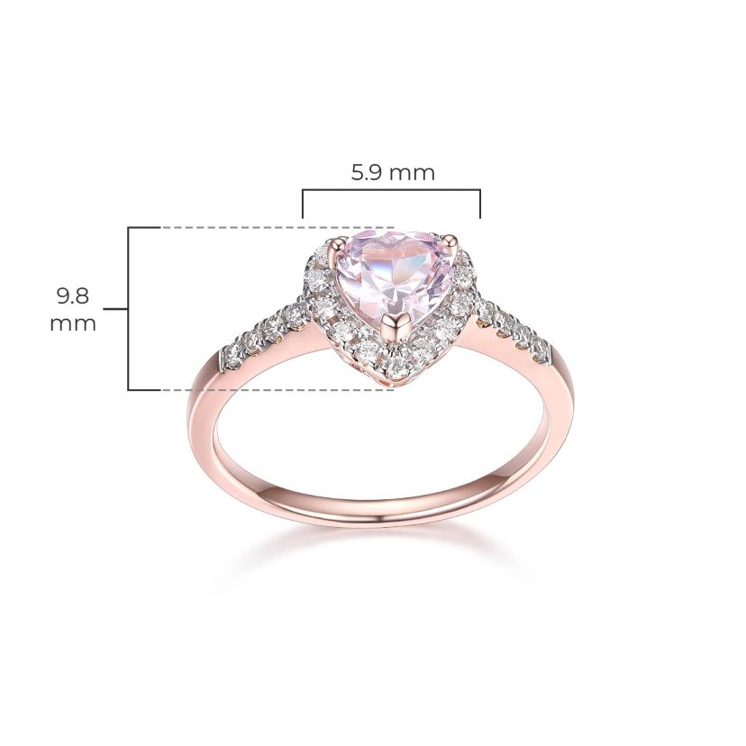 18K Rose Gold Plated Sterling Silver Womens Created Pink Sapphire and Lab Grown Diamond Halo Heart Ring