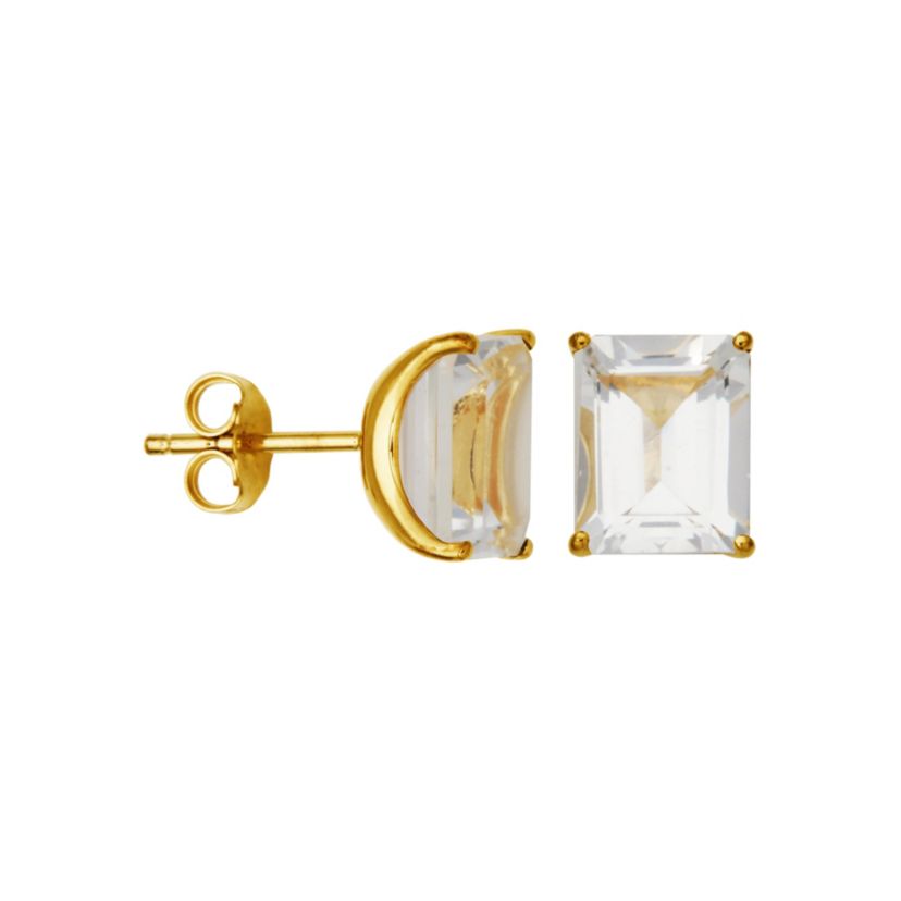 18K Yellow Gold Plated Sterling Silver Womens Genuine Gemstone Stud Earrings