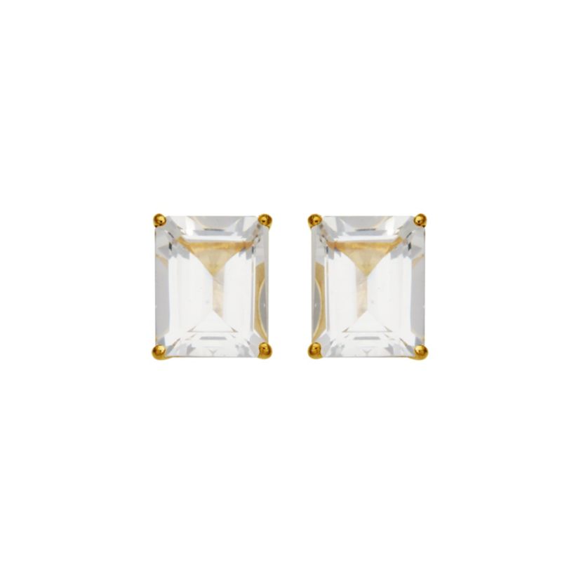 18K Yellow Gold Plated Sterling Silver Womens Genuine Gemstone Stud Earrings