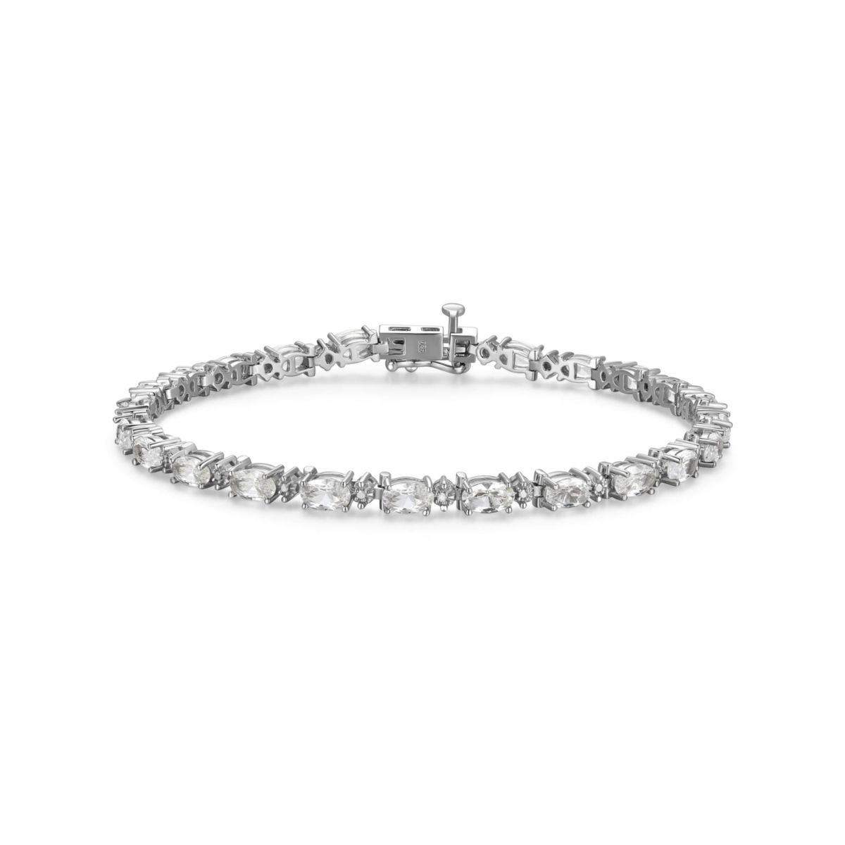 Rhodium Plated Sterling Silver Womens Genuine Birthstone with Diamond Accent Tennis Bracelet