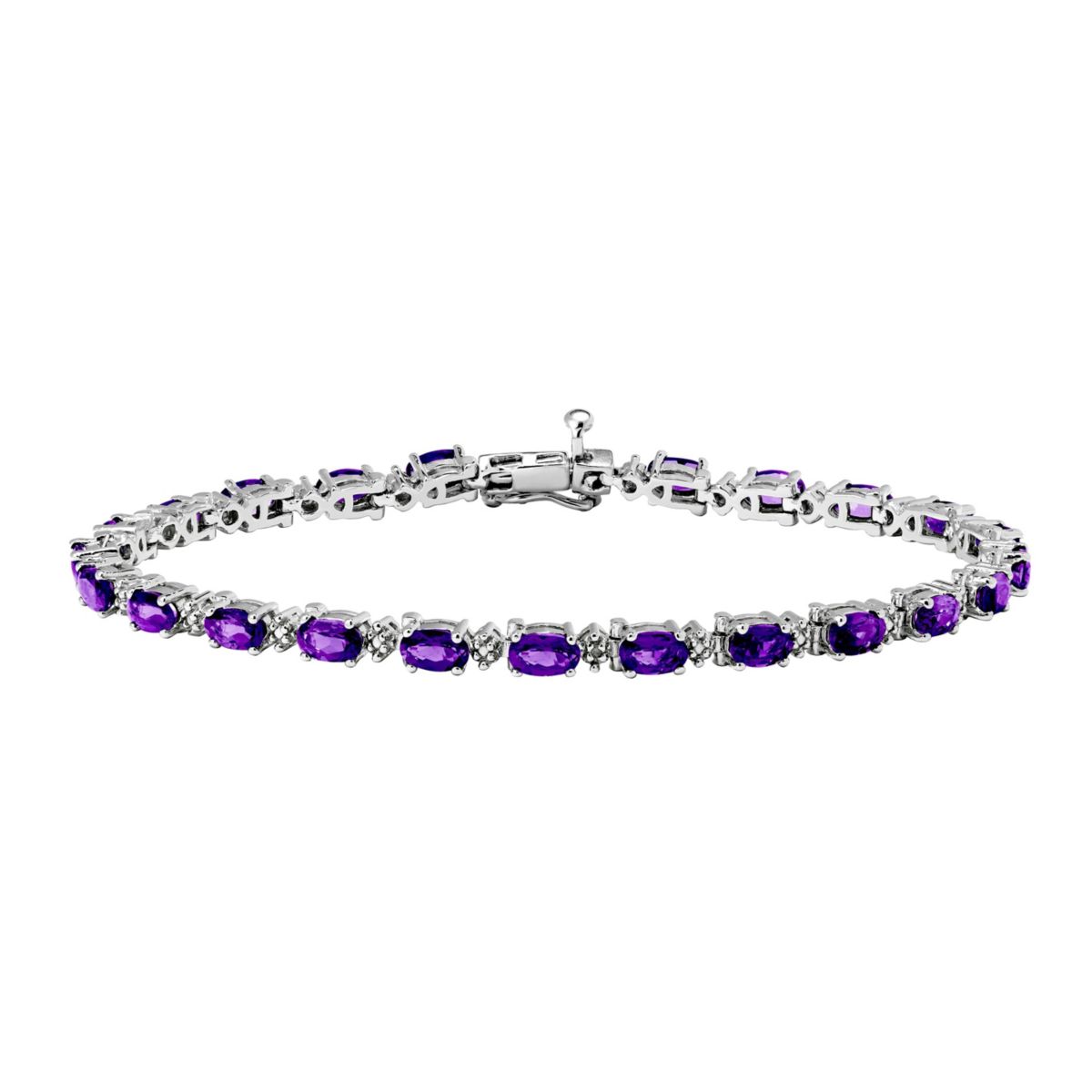 Rhodium Plated Sterling Silver Womens Genuine Birthstone with Diamond Accent Tennis Bracelet