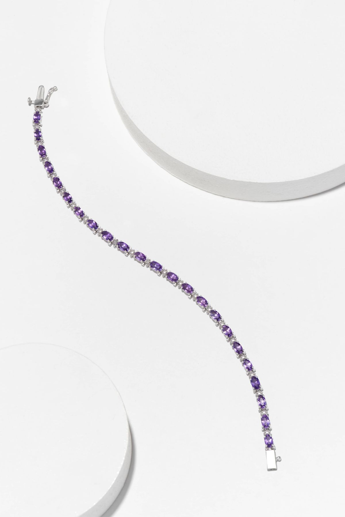 Rhodium Plated Sterling Silver Womens Genuine Birthstone with Diamond Accent Tennis Bracelet