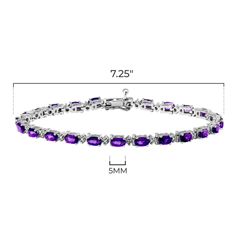 Rhodium Plated Sterling Silver Womens Genuine Birthstone with Diamond Accent Tennis Bracelet